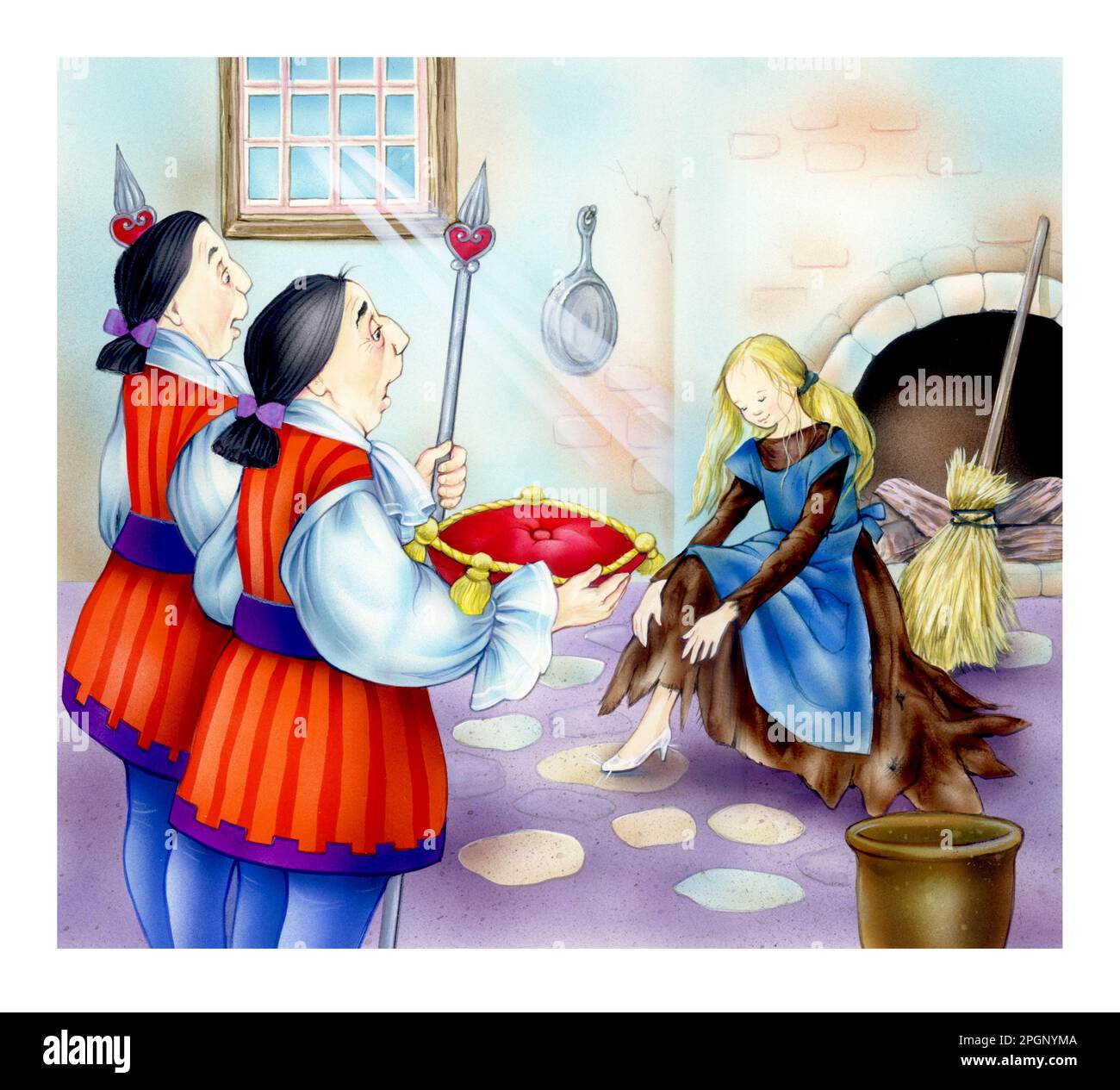 Children's story books-Cinderella trying on glass slipper Stock Photo