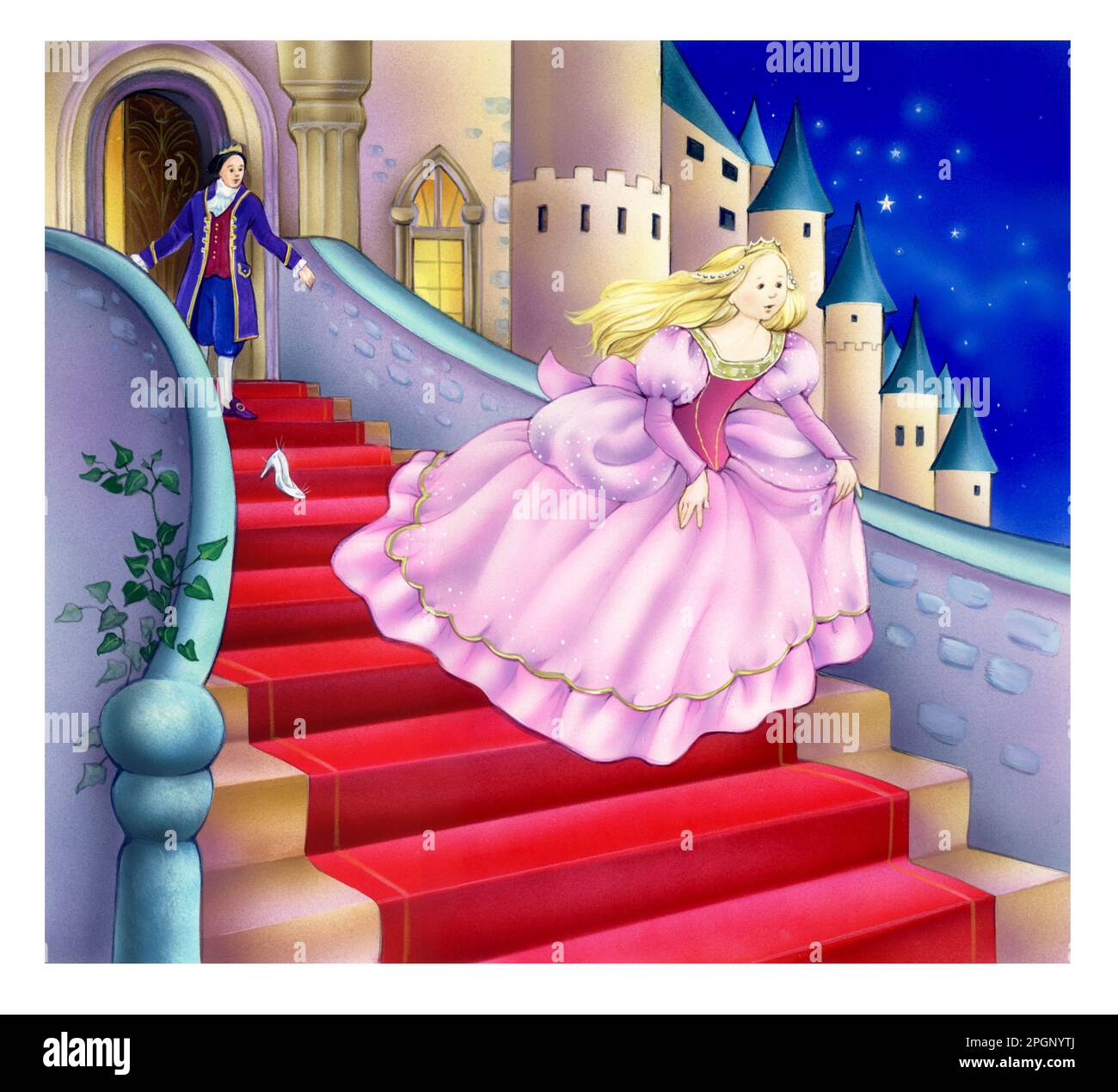 Children's story books-Cinderella fleeing at midnight from palace Stock Photo