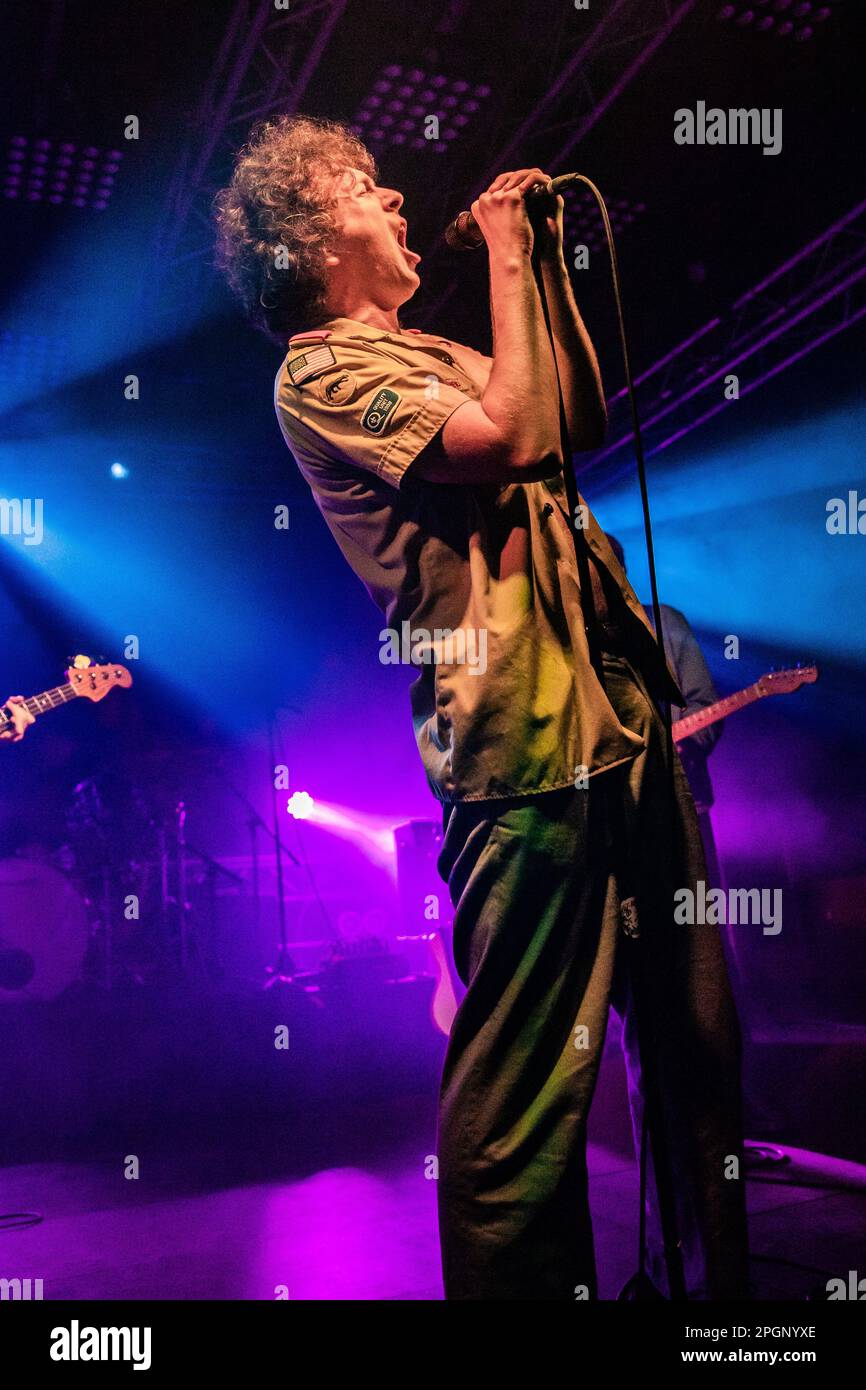 Segrate Italy. 23 March 2023. The English post-punk band SHAME performs live on stage at Circolo Magnolia during the 'UK+ EU Tour 2023'. Stock Photo