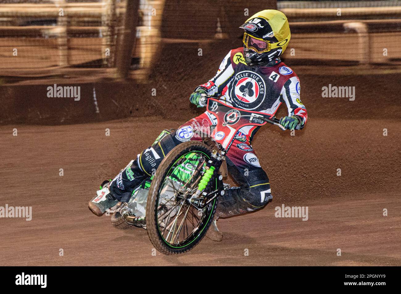 Charles Wright of Belle Vue ‘ATPI' Aces in action during the Sheffield Tigers vs Belle Vue Aces meeting in the SGP Premiership at Owlerton Stadium, Sheffield on Thursday 23rd March 2023. (Photo: Ian Charles | MI News) Credit: MI News & Sport /Alamy Live News Stock Photo