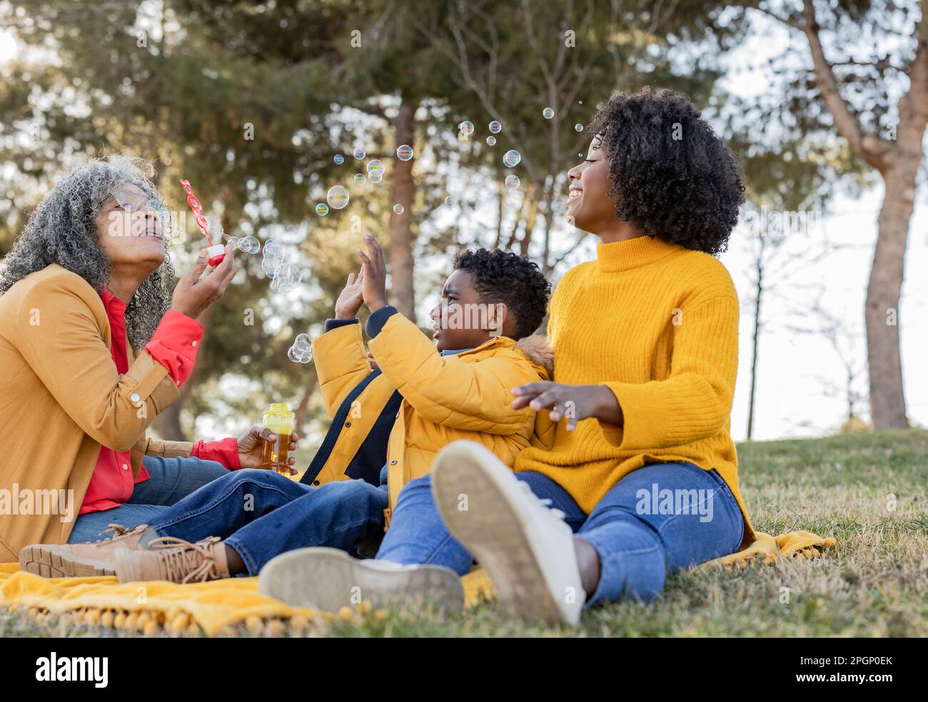 Family spending leisure time together in park Stock Photo