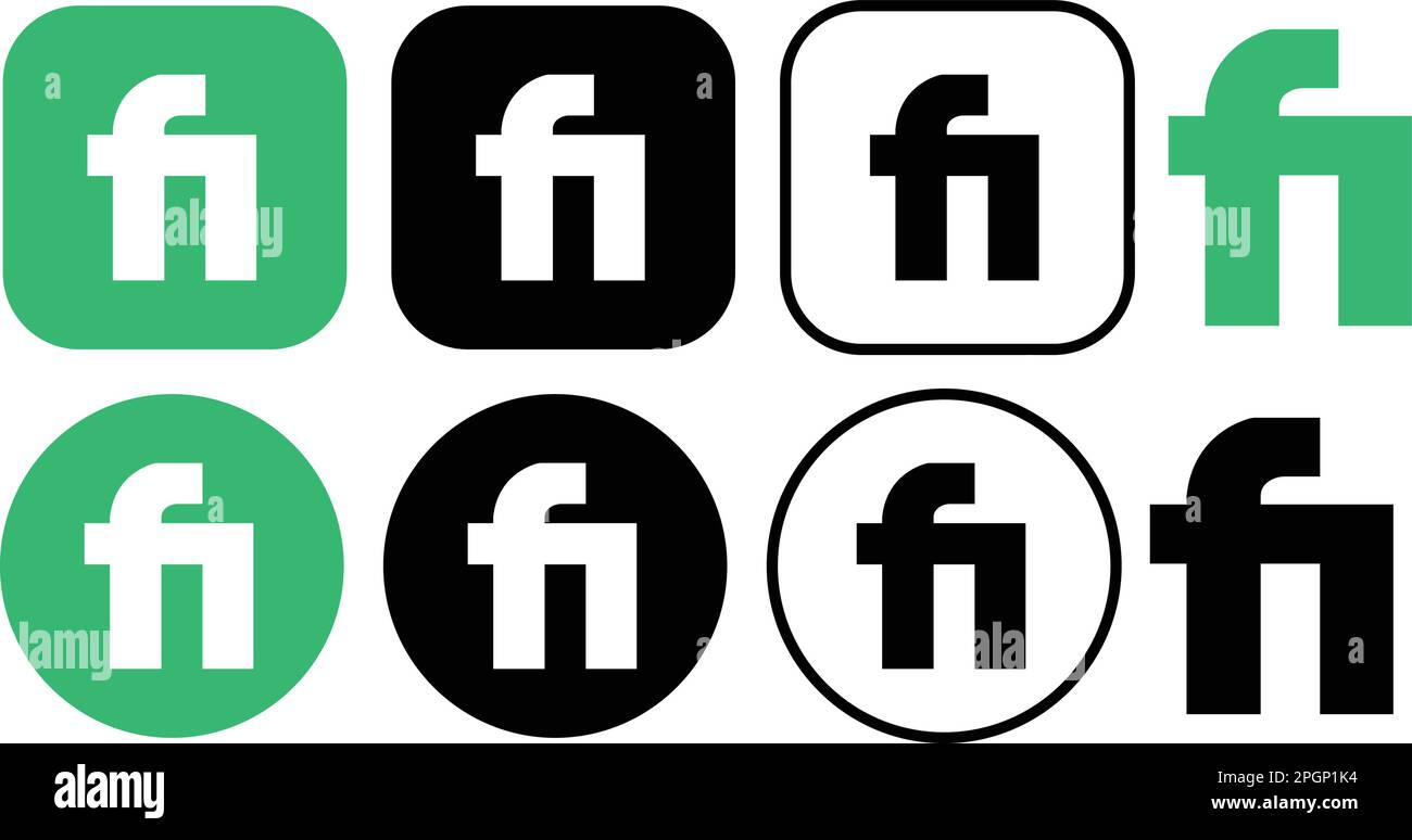 Set of Fiverr app icon freelancing market is perfect for use in any mobile app-related project. Collection Modern design with the iconic Fiver logo in Stock Vector