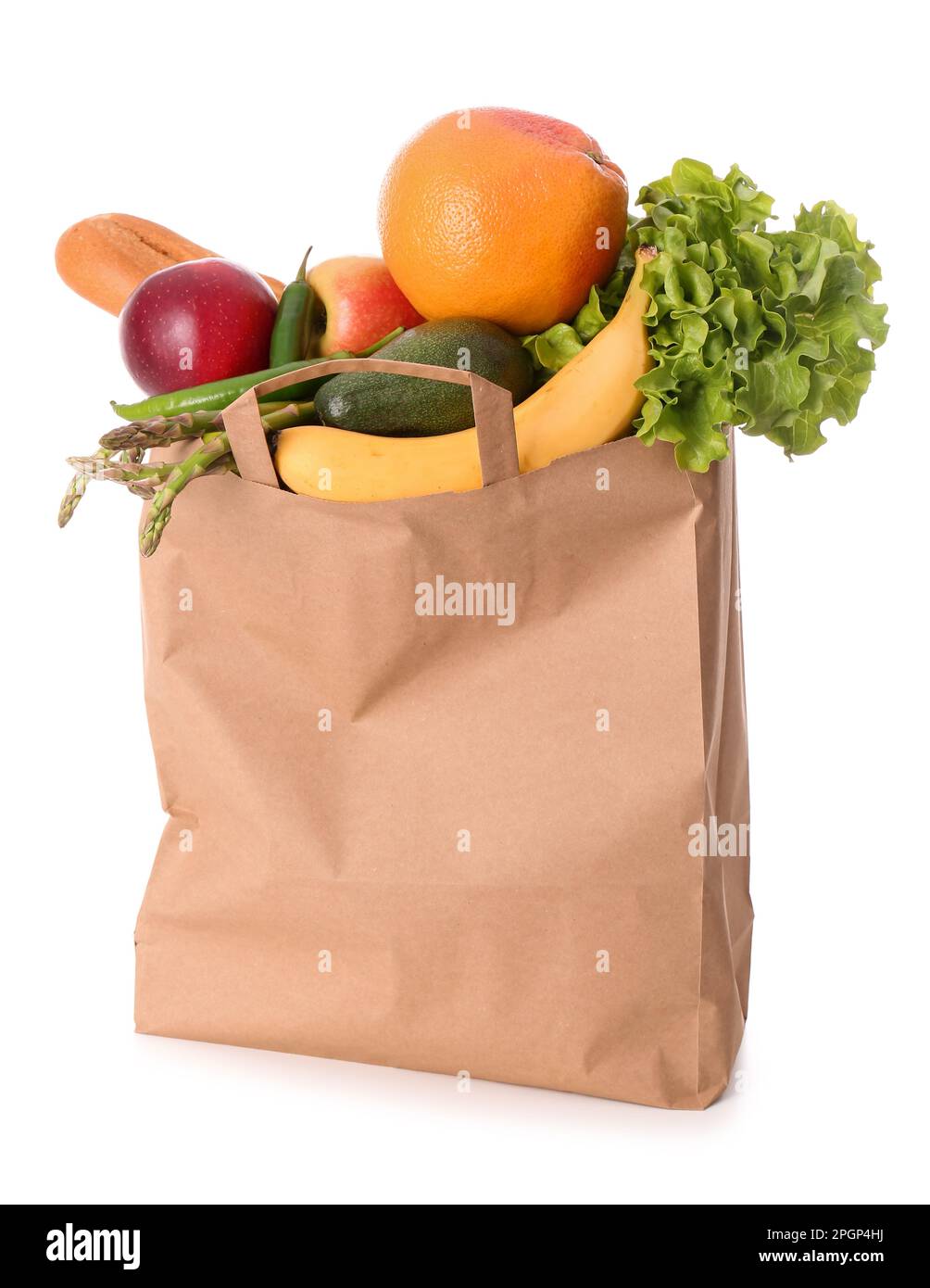 Paper bag with vegetables and fruits on white background Stock Photo ...