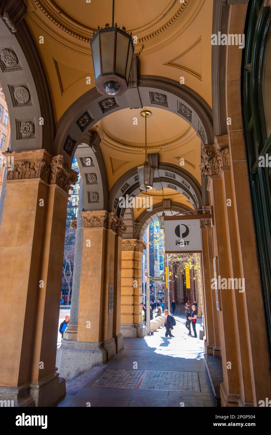 Part of the open arcade and vaulting that surrounds the ground level on