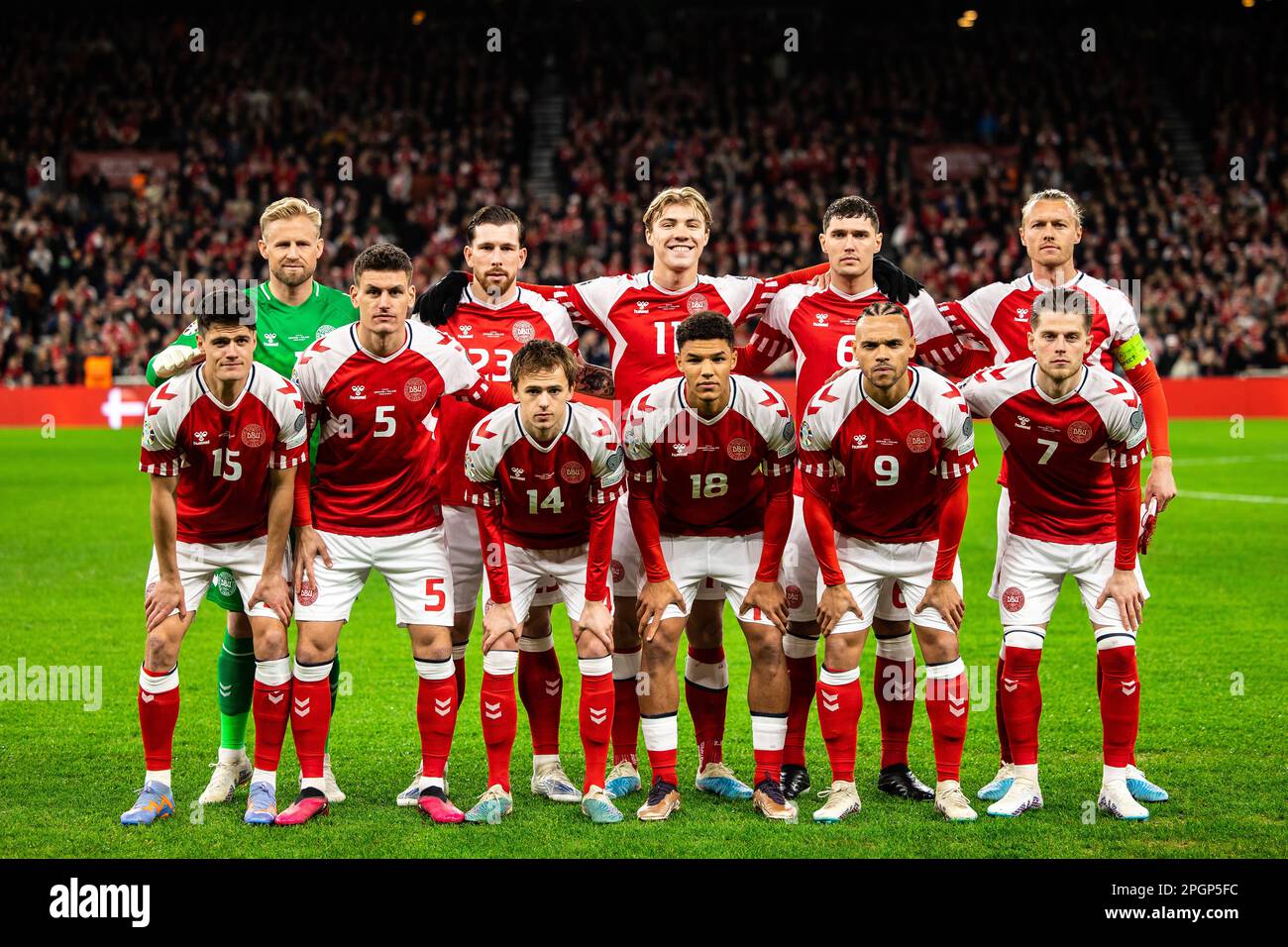 Copenhagen, Denmark. 23rd Mar, 2023. The starting11 of Denmark for the