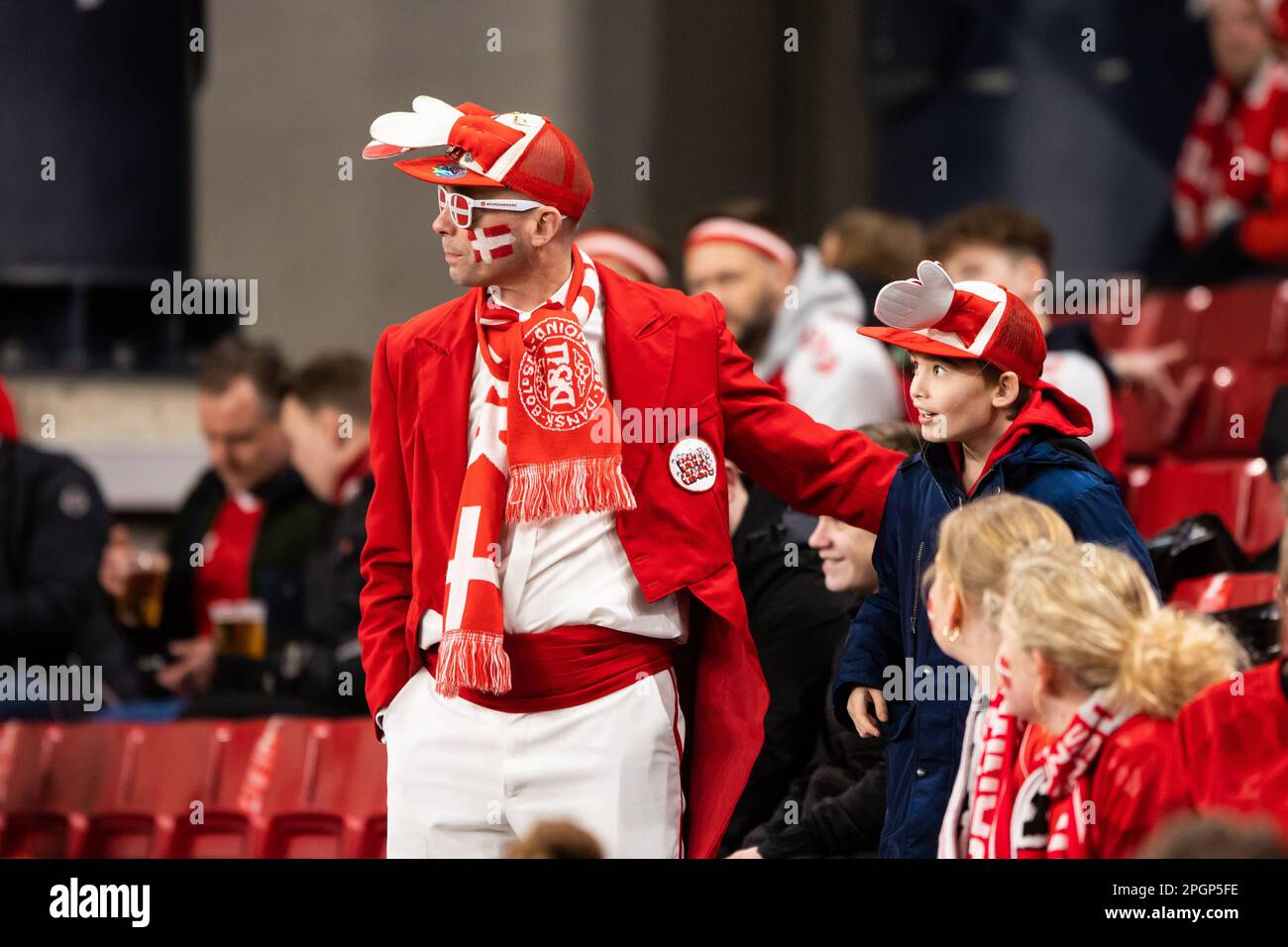 Copenhagen, Denmark. 23rd Mar, 2023. Football fans of Denmark seen on