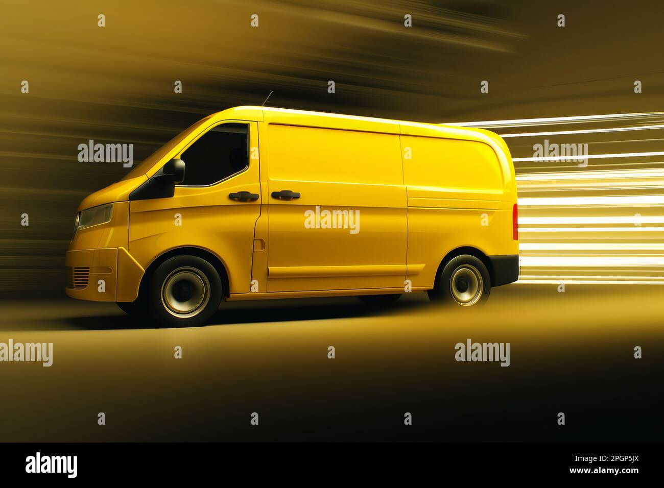 A delivery van with glowing lights and fast motion blur. Generative ai Stock Photo