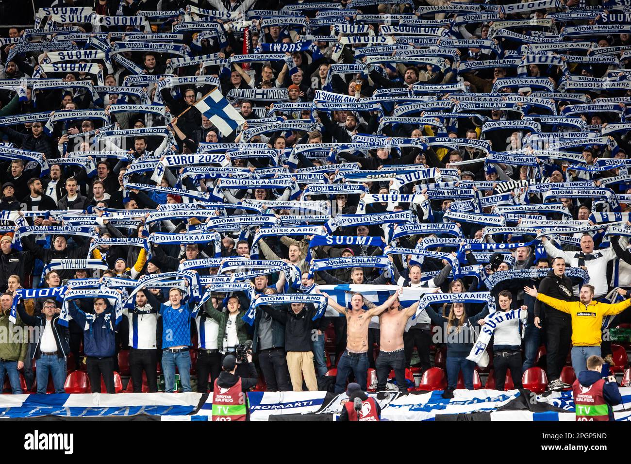 Copenhagen, Denmark. 23rd Mar, 2023. Football fans of Finland seen on