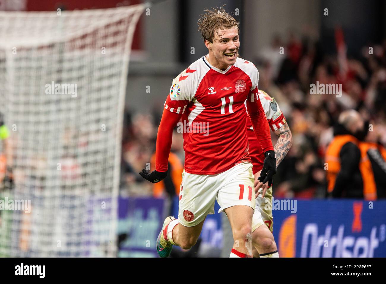 Copenhagen, Denmark. 23rd Mar, 2023. Rasmus Hojlund (11) of Denmark