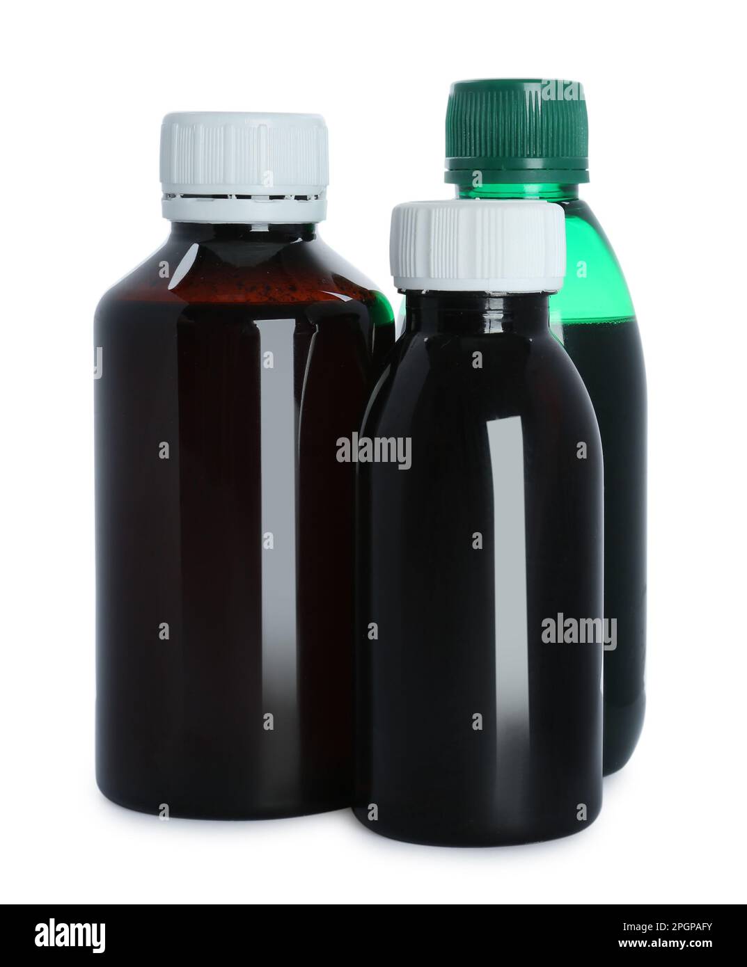 Bottles of cough syrup on white background Stock Photo Alamy
