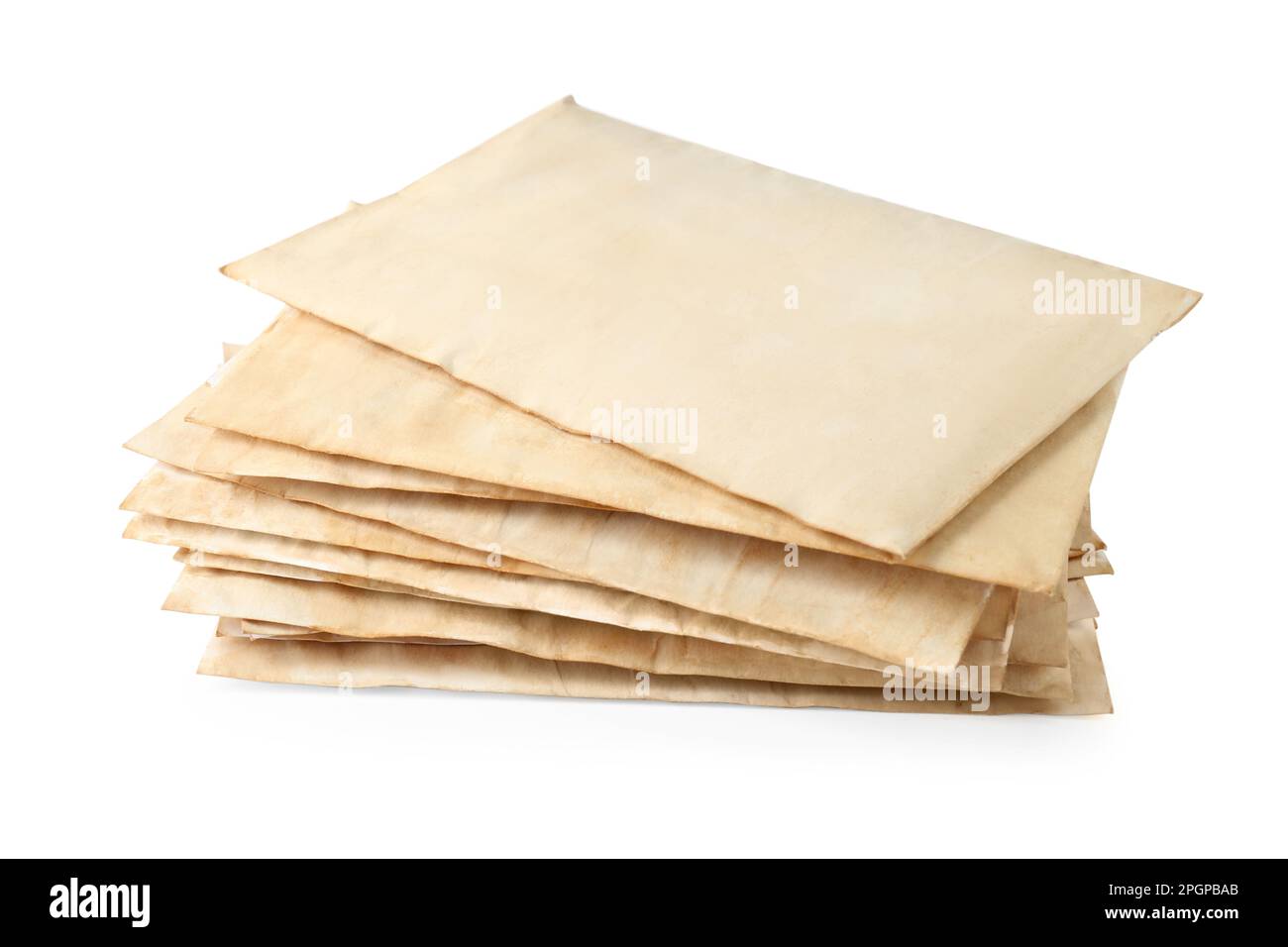 Stack of old letters on white background Stock Photo