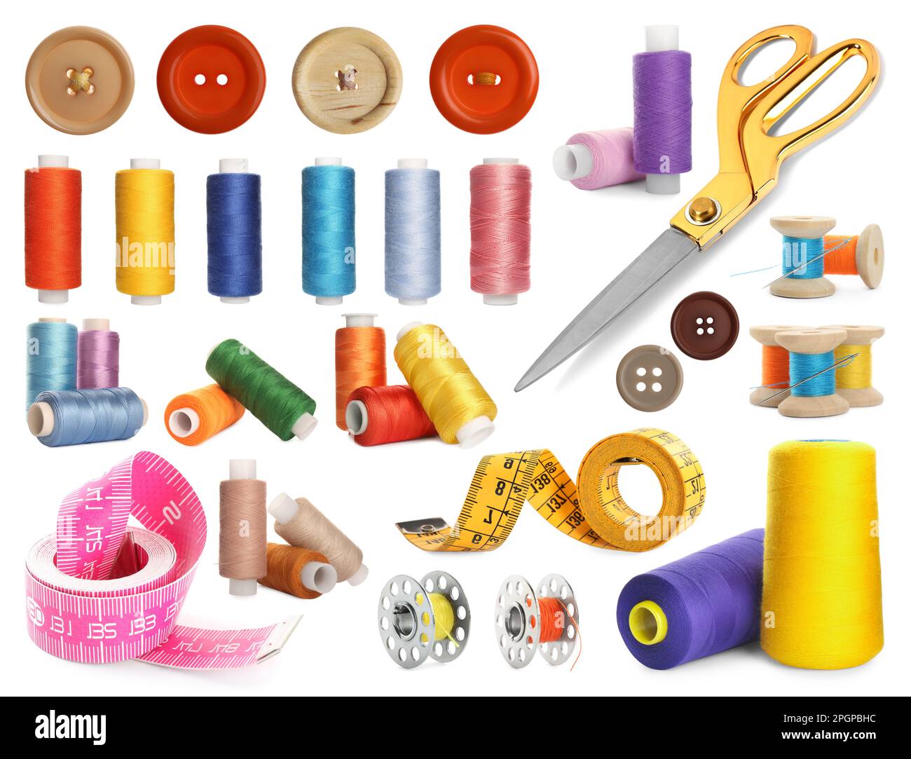 Set with different sewing supplies on white background Stock Photo