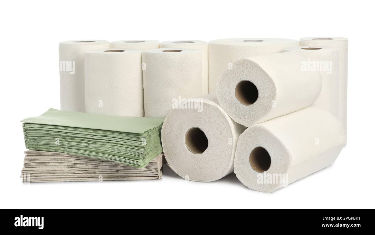 Paper towels and napkins on white background Stock Photo Alamy