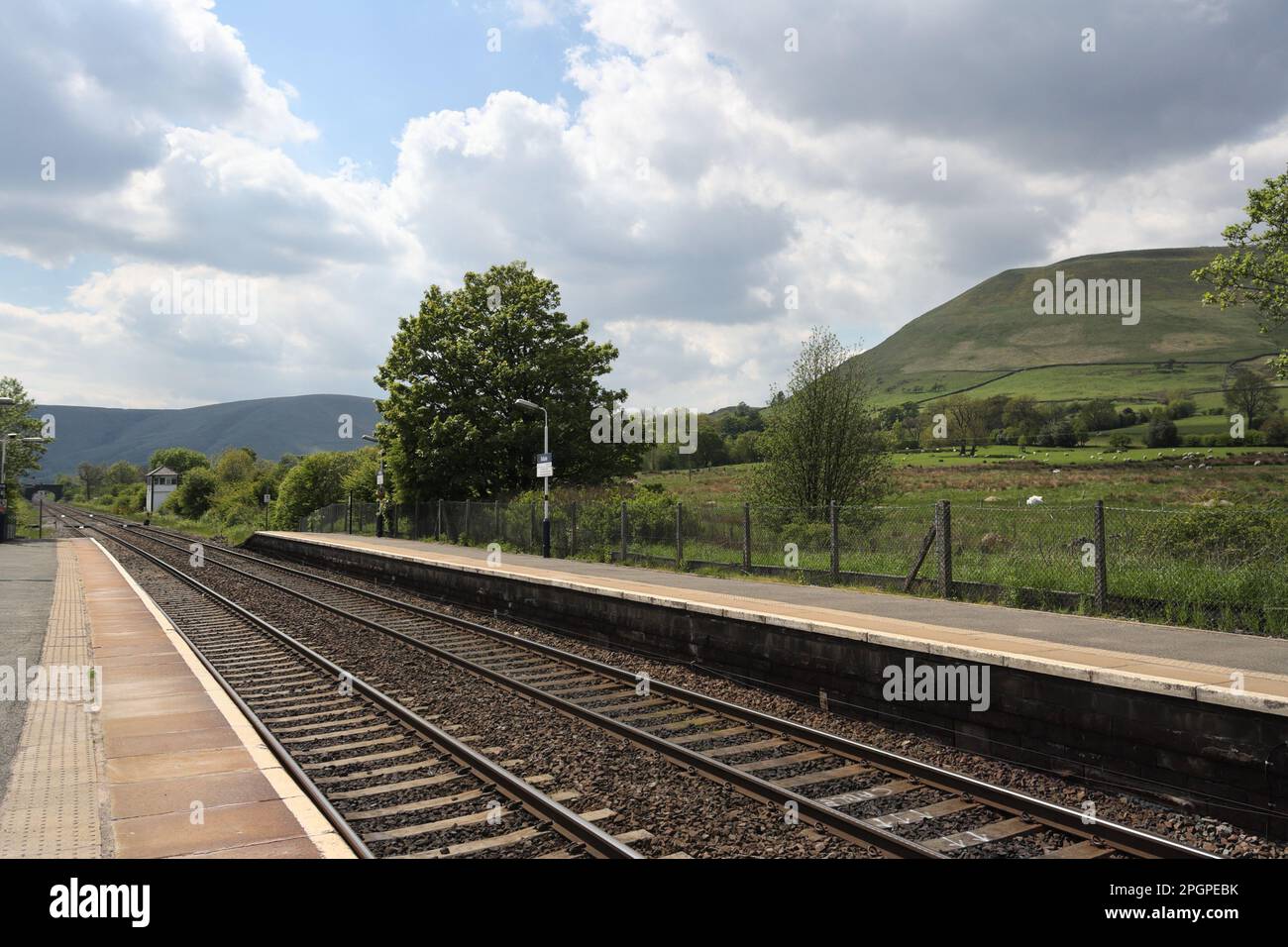 Edale railway station on the Hope Valley line in the Derbyshire Peak District England, Rural transport Stock Photo