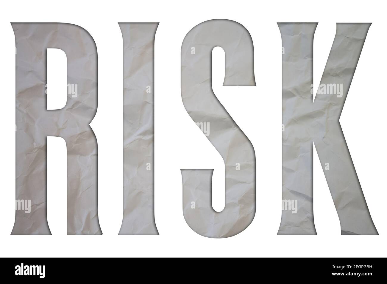 Risk text with Torn, Crumpled White Paper on colored background Stock ...