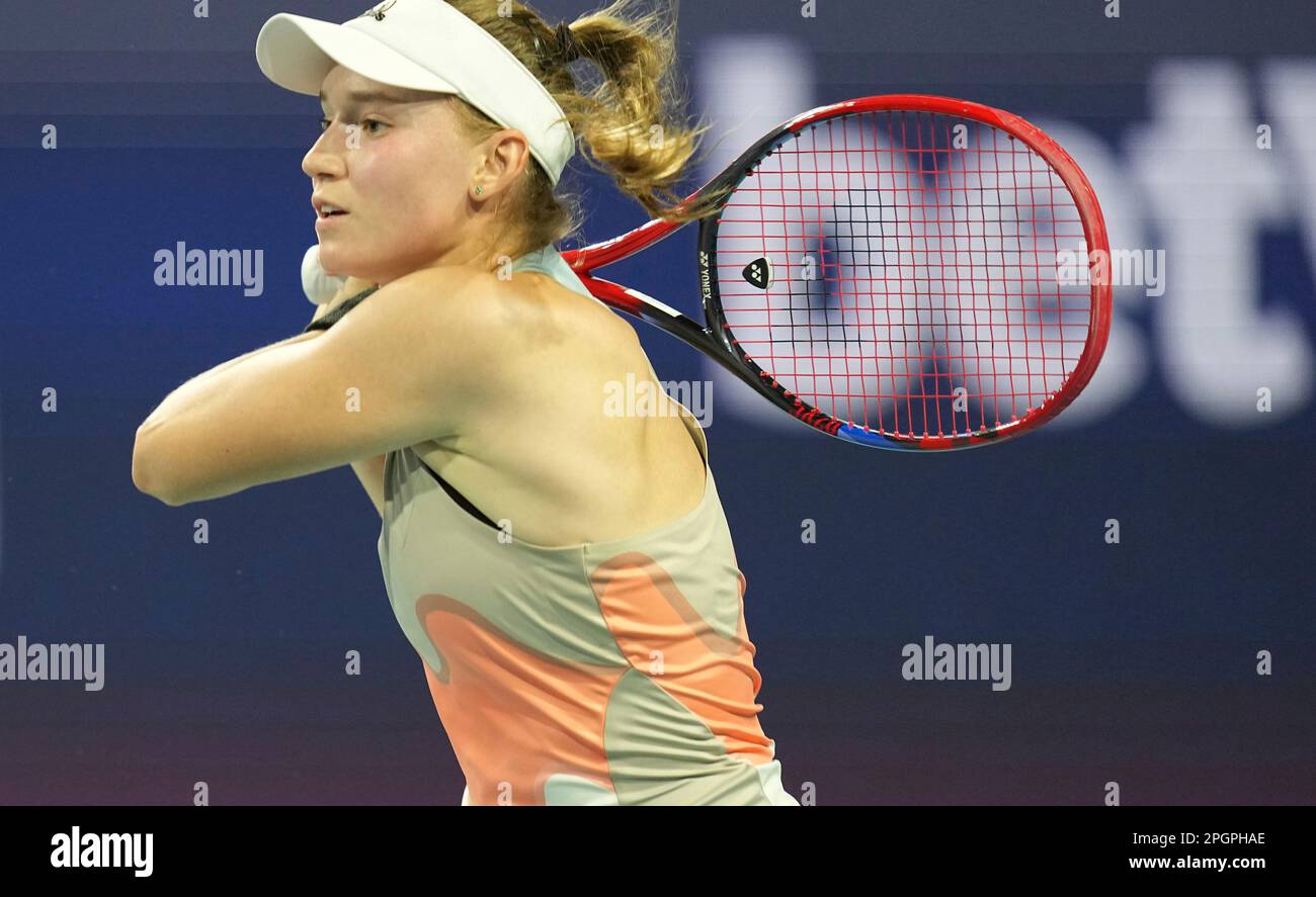 Elena Rybakina, of Kazakhstan, serves to Anna Kalinskaya, of Russia, in