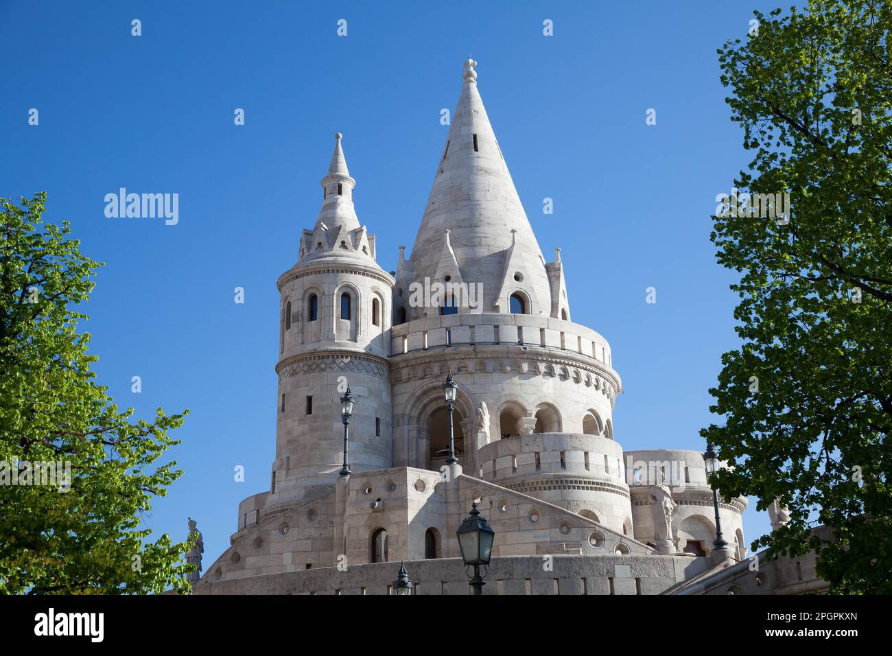 Fishermans Bastion is a terrace in neo-Gothic and neo-Romanesque style, Budapest famous landmark Stock Photo