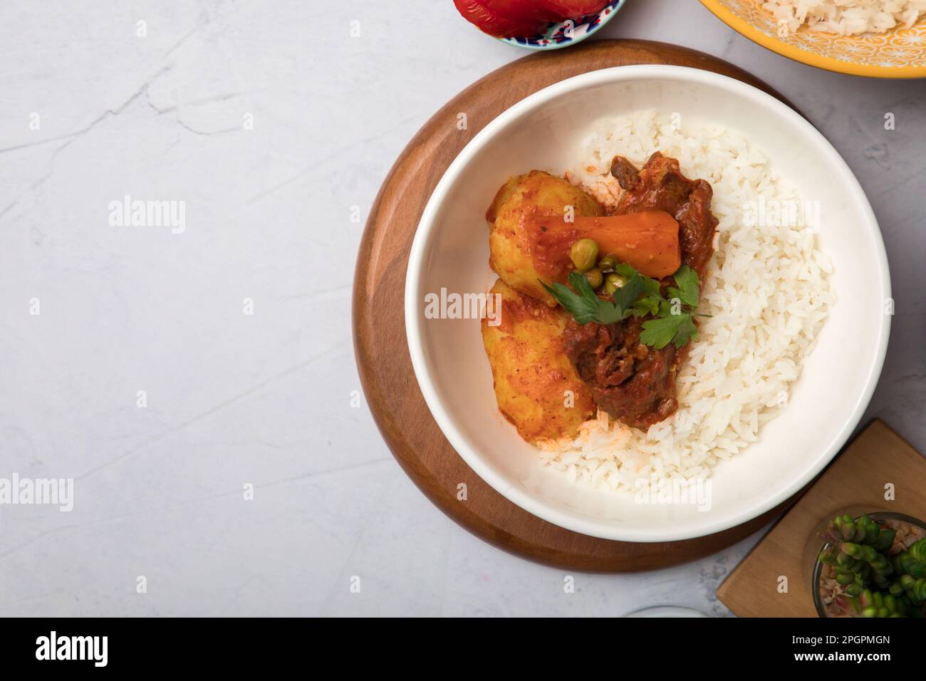 Beef stew estofado Peruvian food buffet table Assorted dishes gourmet