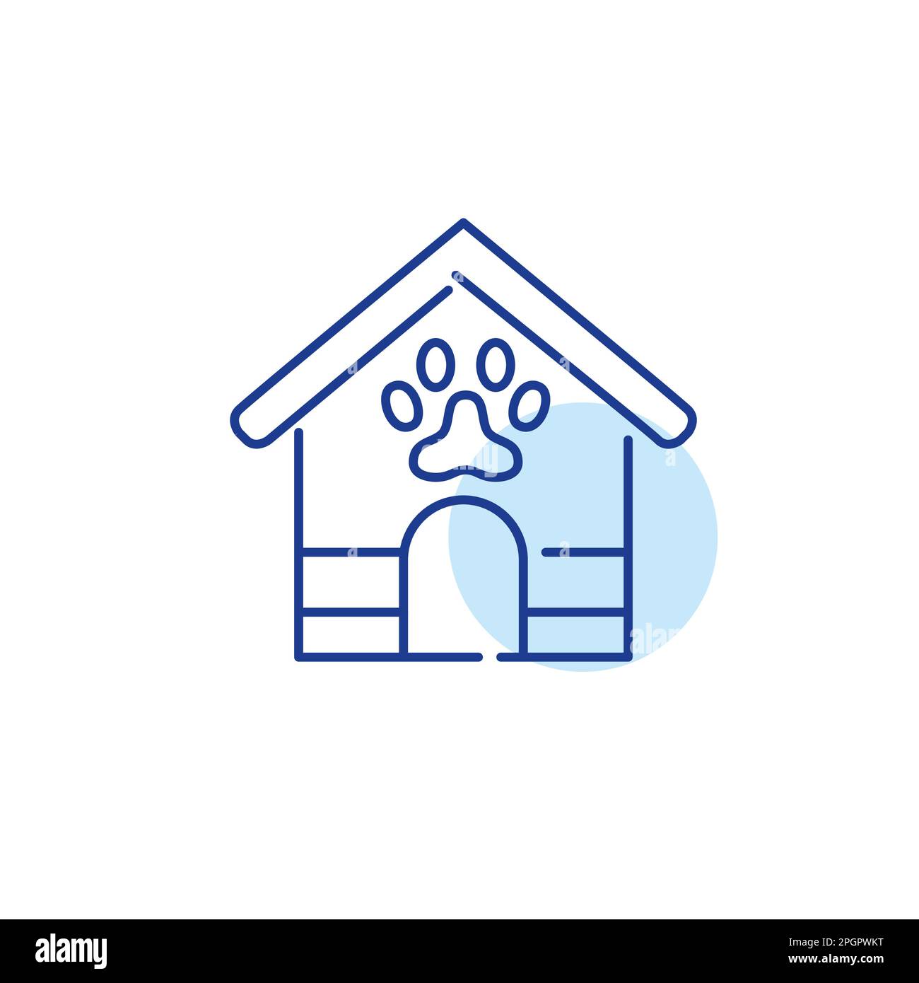 Pet house. Dog kennel with paw symbol. Pixel perfect, editable stroke