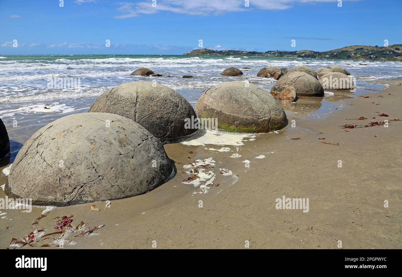 Scenery with Moeraki Boulders - New Zealand Stock Photo