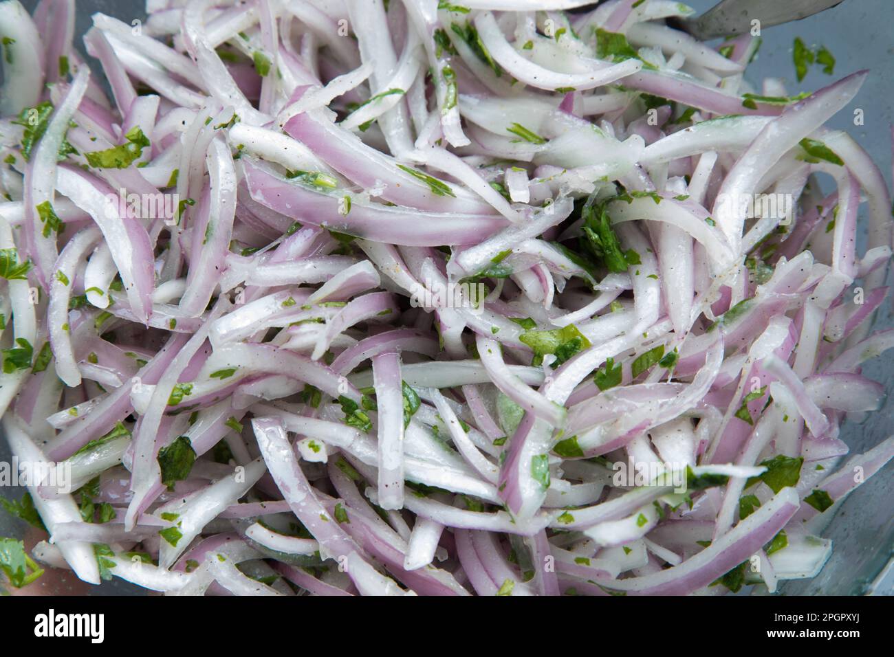 Raw red onion sliced with parsley salad Stock Photo