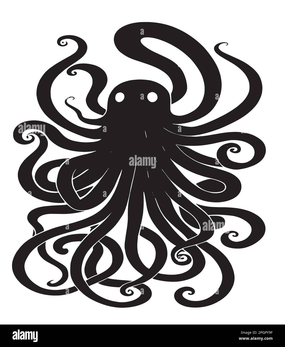 Octopus. Black and white vector illustration. Isolated on white
