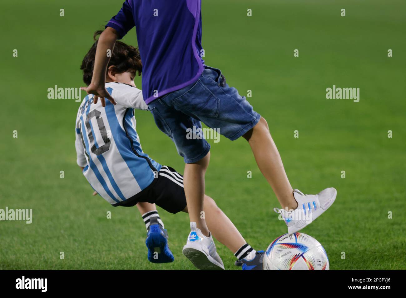 Ciudad Autonoma de Buenos Aires, Argentina, 23, March, 2023. Ciro Messi playing after the match between Argentina National Team vs. Panamá National Team, friendly match . Credit: Fabideciria. Stock Photo