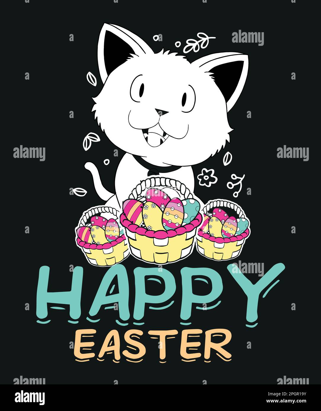 Happy easter day funny cat kitten with easter eggs t shirt design vector,Happy easter day, funny