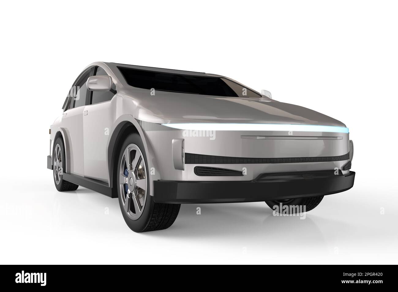 Ev Rendering 3d rendering metallic ev car or electric vehicle on white background ...