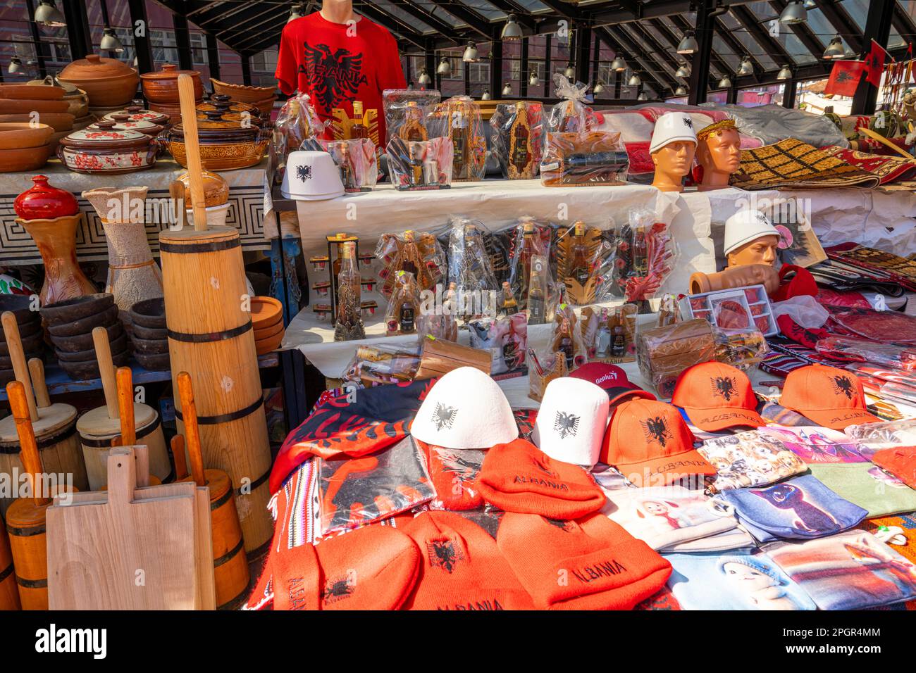 Tirana, Albania. March 2023. view of the stalls in the covered market