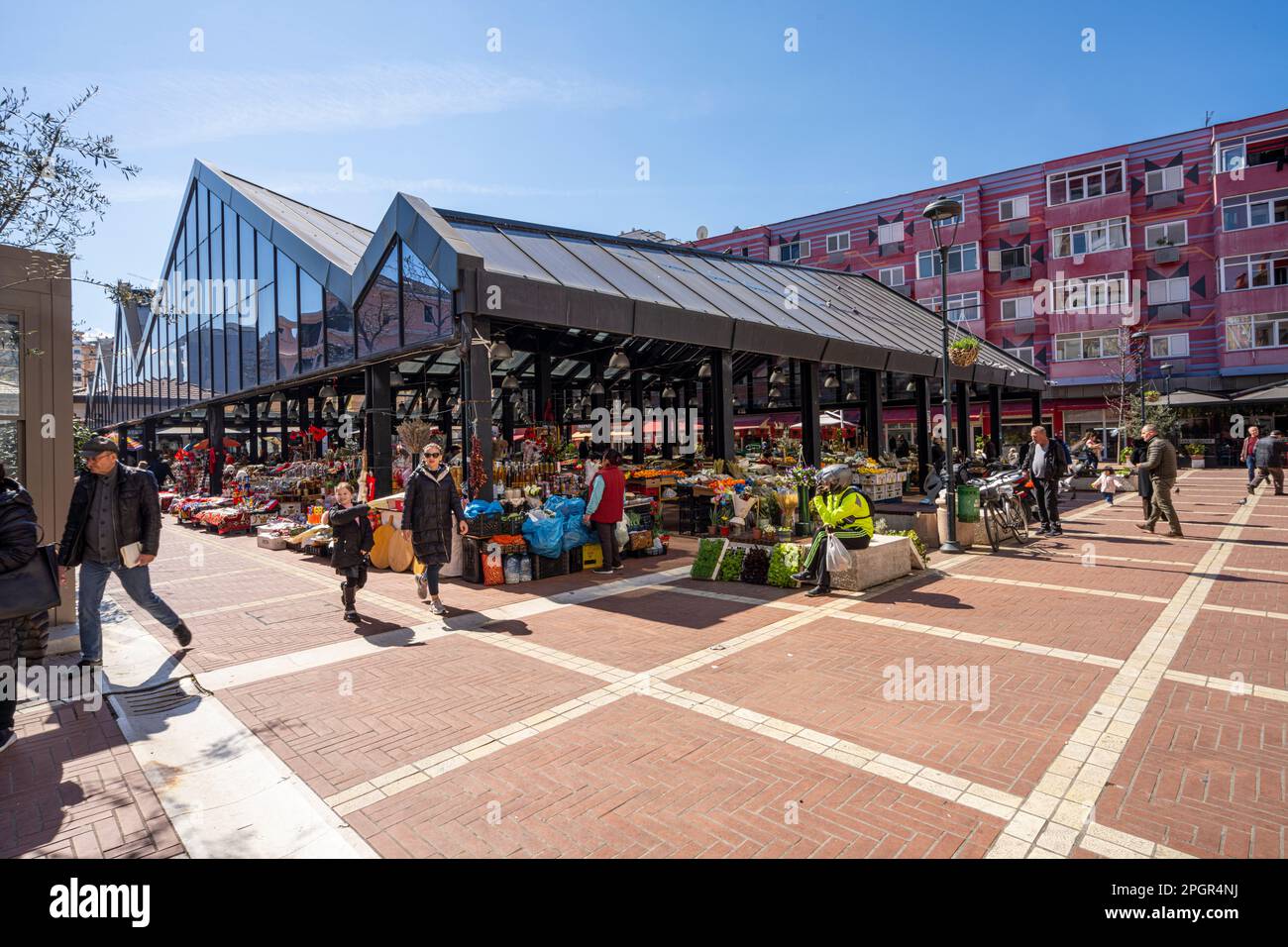 Tirana, Albania. March 2023. view of the stalls in the covered market