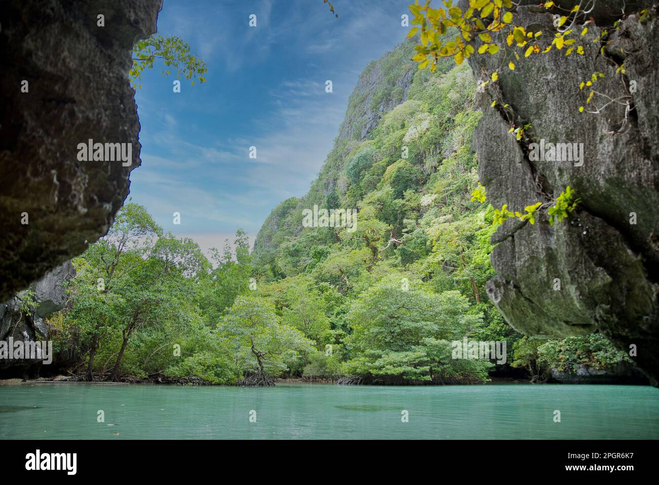 A gorge with majestic rocks in El Nido, Palawan in the Philippines