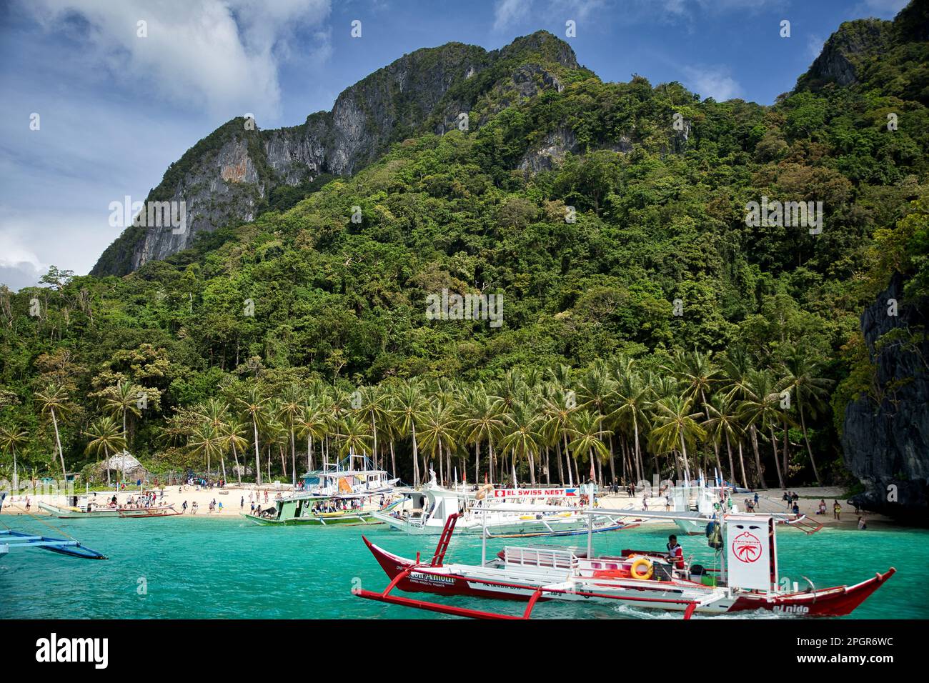 A beach with majestic rocks in El Nido, Palawan in the Philippines