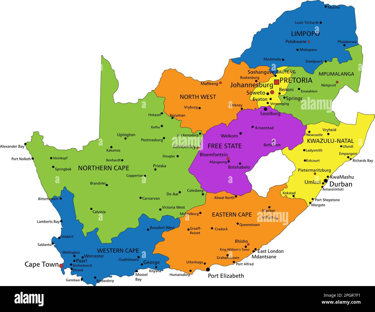 Colorful South Africa political map with clearly labeled, separated layers. Vector illustration. Stock Vector