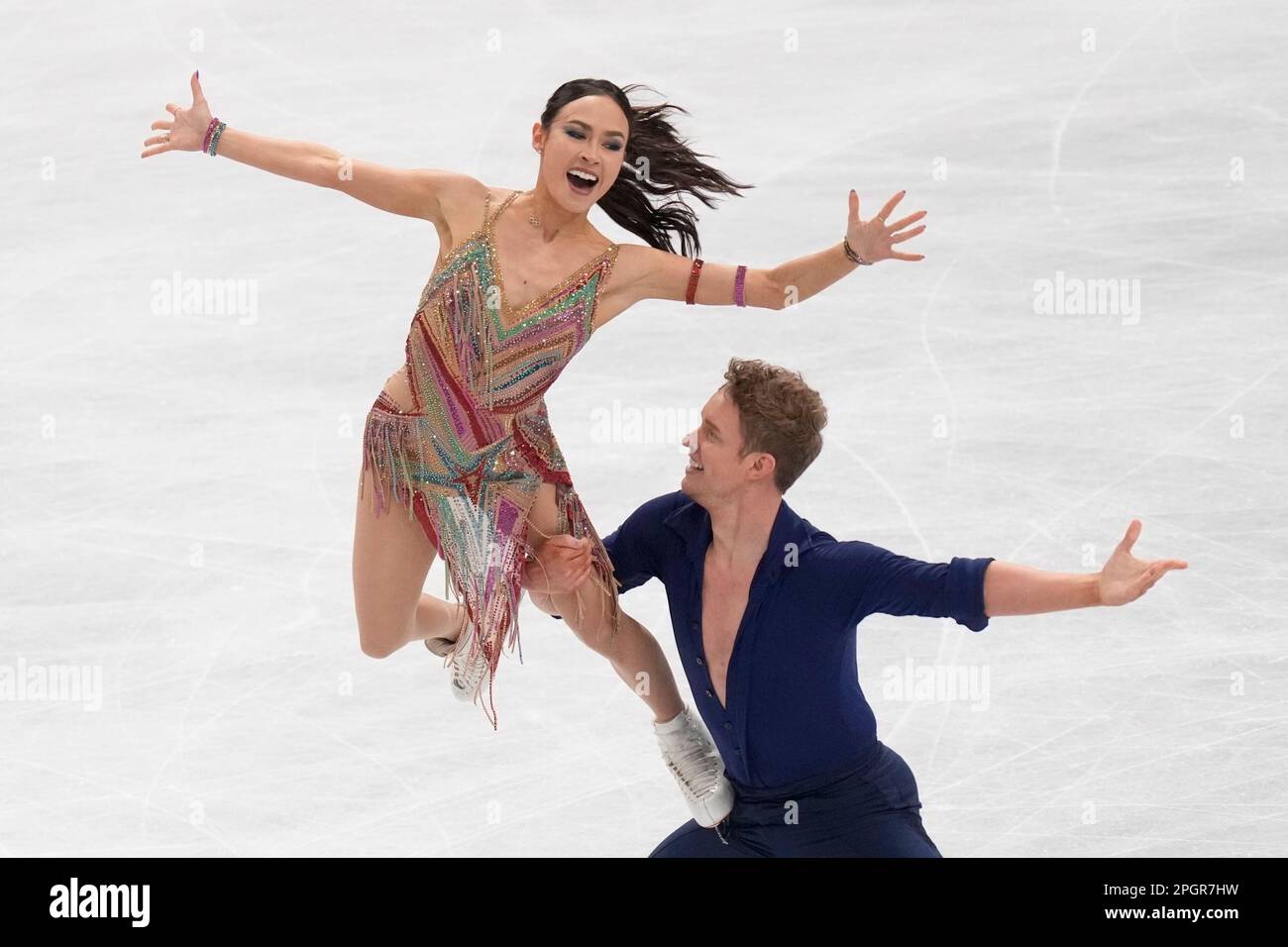 Madison Chock and Evan Bates of the U.S. perform during the ice dance