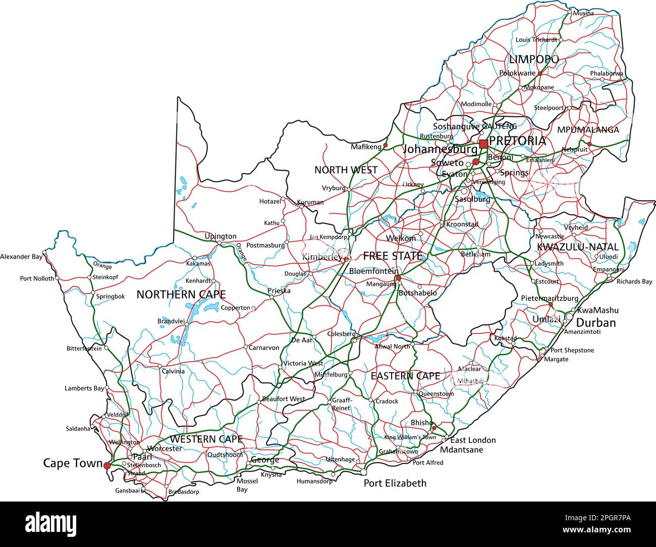 High detailed South Africa road map with labeling Stock Vector Image