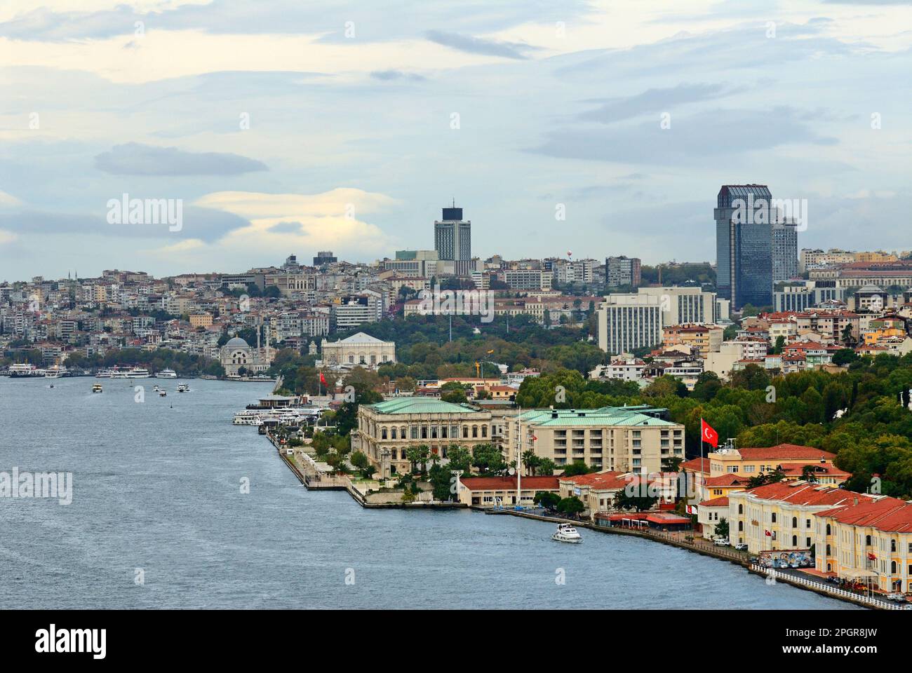 Ciragan Palace and Istanbul view aerial view Stock Photo