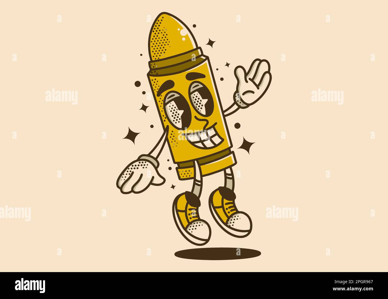 Vintage illustration mascot character of flying bullet with happy face Stock Vector