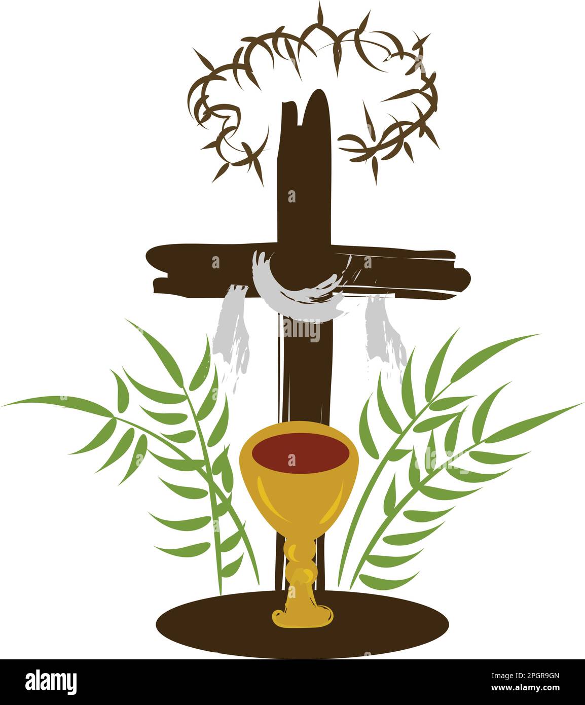 Holy Week. Christian Easter icon symbols. palm branch, cross of Jesus  Christ, crown of thorns, bowl and bread, crucified palms. vector  illustration Stock Vector Image & Art - Alamy