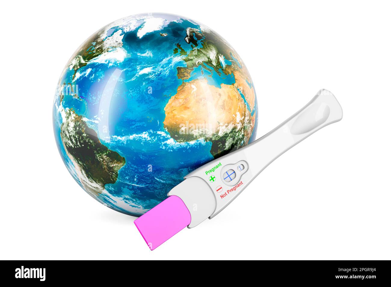 Pregnancy test positive with Earth Globe, 3D rendering isolated on white background Stock Photo