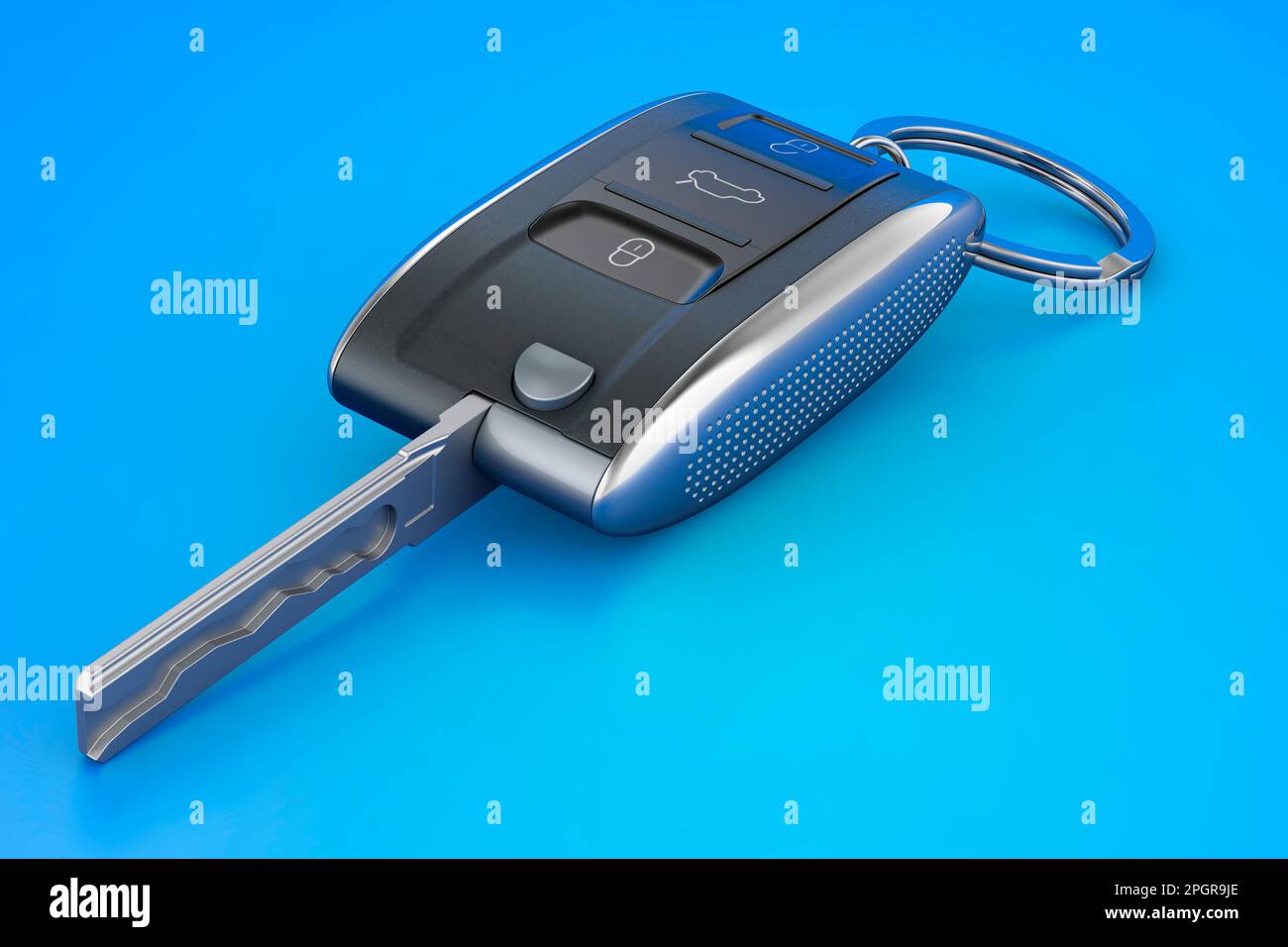 Car key on blue background, 3D rendering Stock Photo