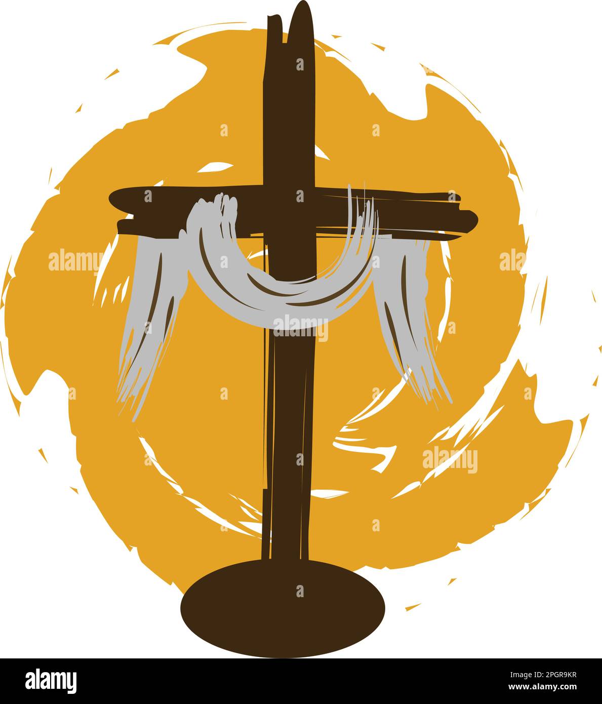 Holy Week. Christian Easter icon symbols. palm branch, cross of Jesus Christ, crown of thorns