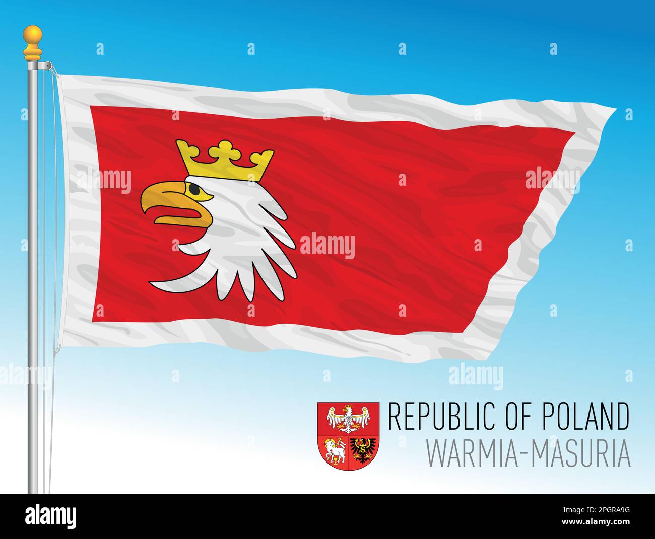 Warmia Masurian regional flag and coat of arms, Republic of Poland, european country, vector illustration Stock Vector
