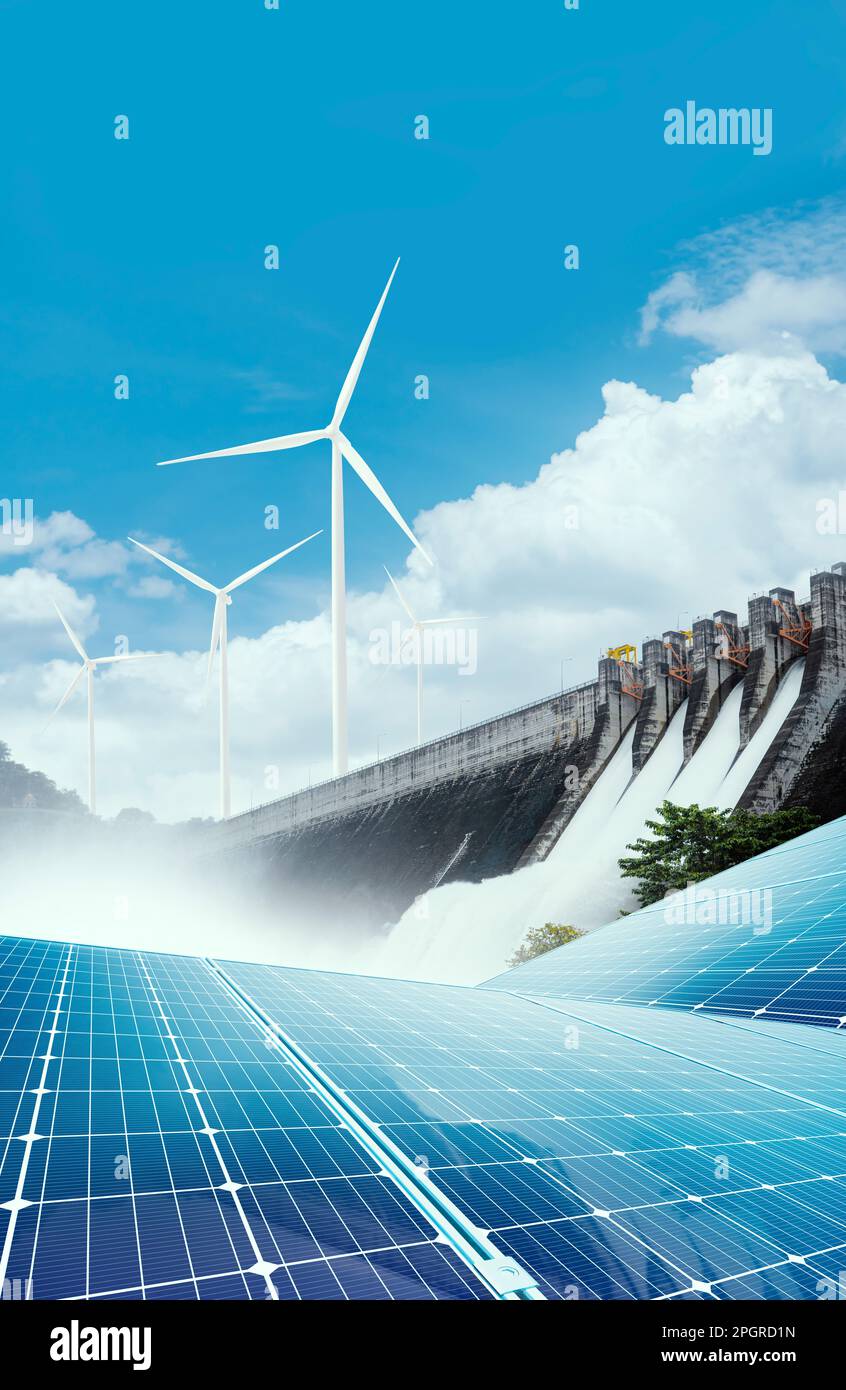 Electricity from solar panels, dams, and wind turbines. Environmentally