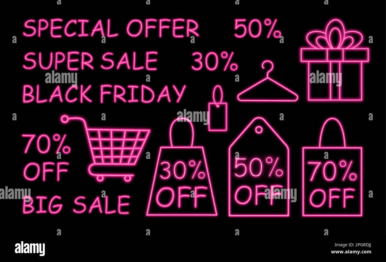 Neon shopping cart icon percentage Stock Vector Images - Alamy