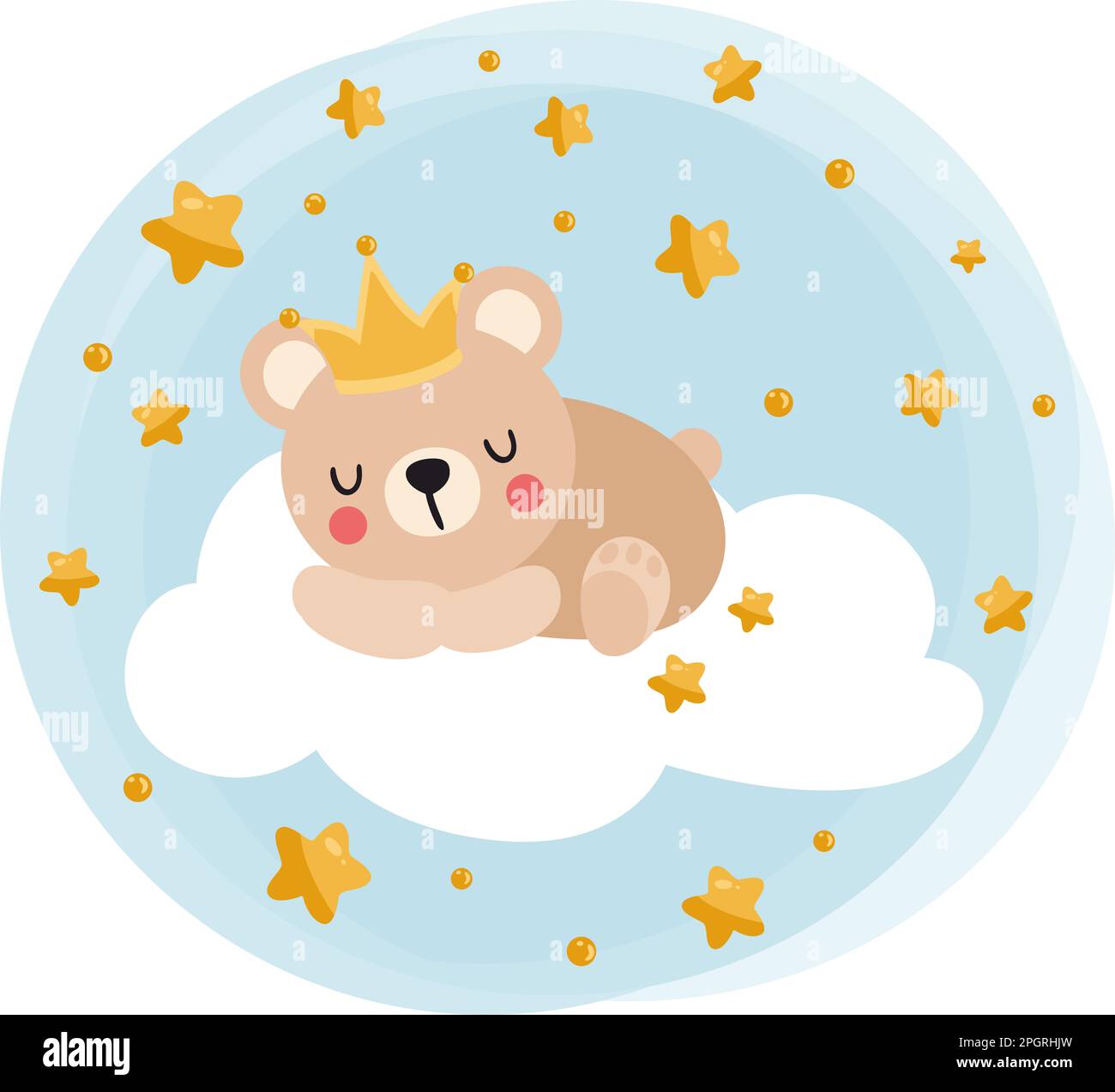 Round illustration sweet dreams with teddy bear prince sleeping on cloud Stock Photo Alamy