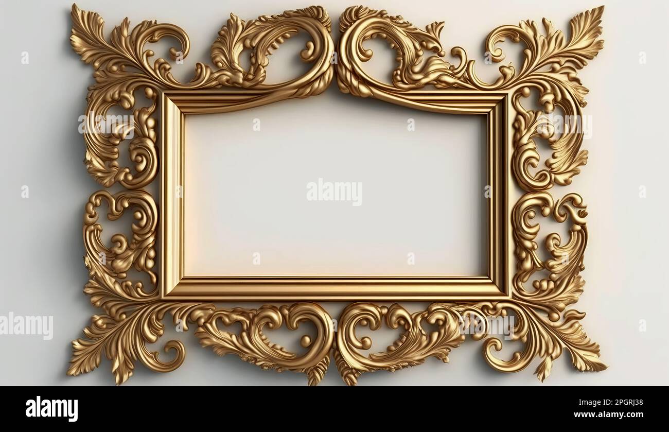 Gold vintage frame isolated on white background. Beautiful illustration