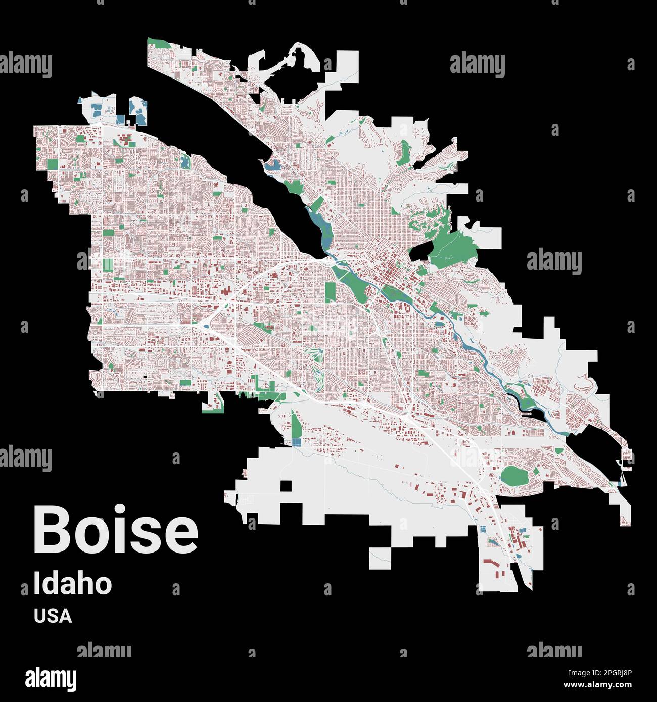 Boise map, capital city of the USA state of Idaho. Municipal administrative area map with