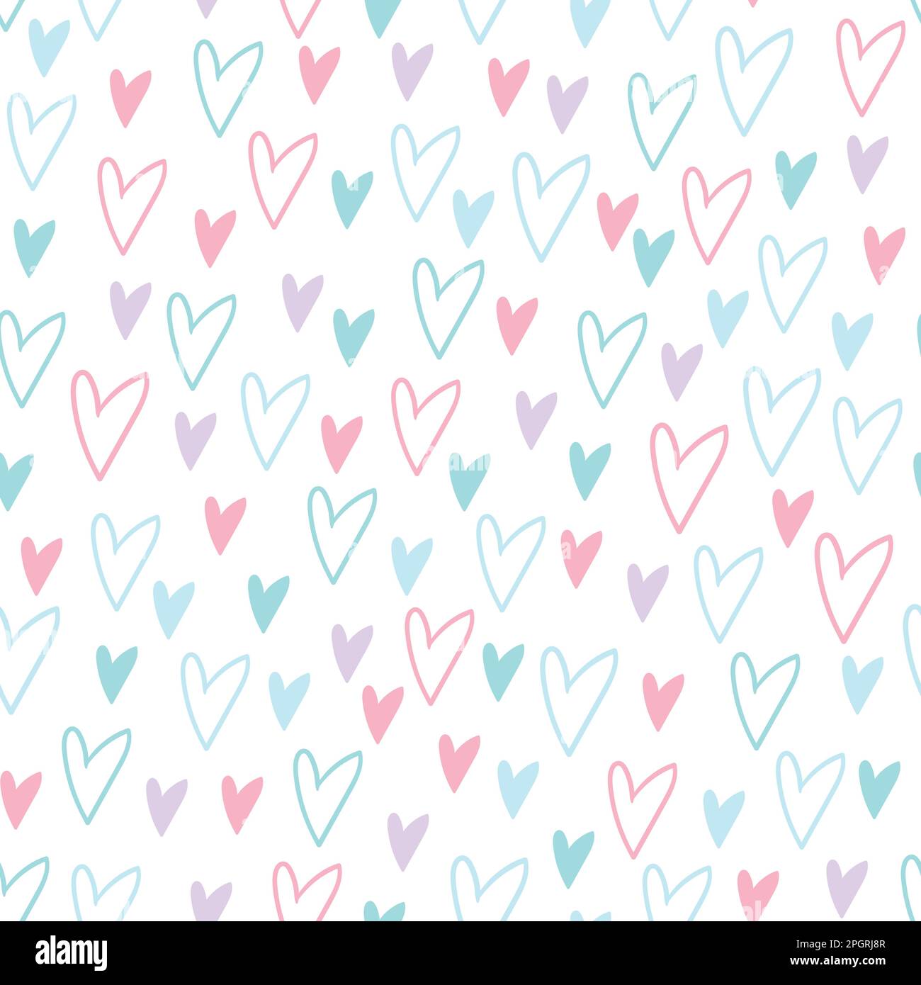 Simple seamless pattern with pink, blue and purple hand drawn hearts on ...