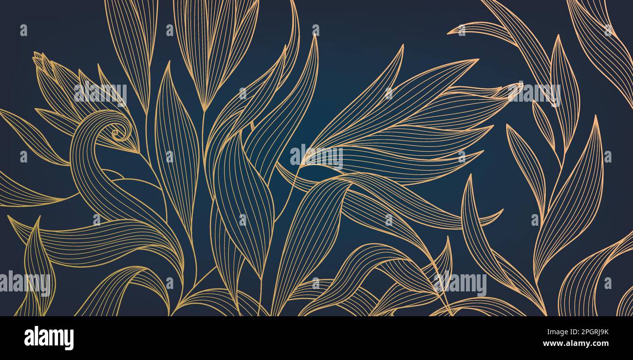 Vector golden leaves botanical modern, art deco wallpaper background ...